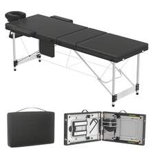 Table de massage à 3 zones réglables en hauteur, table de massage pliable, table/lit de massage portable avec accessoires, appui-tête, accoudoirs et sac de transport, noir/blanc/beige - Noir - Voir 12
