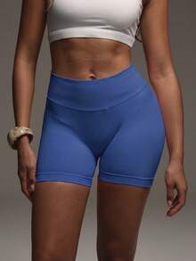 PinkTip Women's Solid Color Cycling Shorts, Suitable For Running, Yoga Sports - Blue - View 6