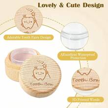 1pc Wooden Tooth Keepsake Box With Waterproof Transparent Acrylic Bottle, Wooden Tooth Fairy Box, Cute Storage Box For Girls And Boys To Save Fallen Teeth, Portable Memory Storage Container, Perfect Baby Shower Gift For New Parents, Engraved With Cute Pattern On The Box - Multicolor - View 4