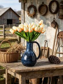 10pcs Real Touch Artificial Tulip Flowers, Faux Tulips For Decoration, Room Decor, Home Decor, Wedding Decor, Bouquet - Light Orange - View 8