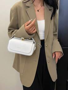 This Fashionable Classic Solid Color PU Handbag Features A Metal Buckle Design, A Minimalist And Exquisite Multifunctional Square Bag, Suitable For Young Women, Office Workers And Teachers, Perfect For Travel, Shopping, Commuting And Social Gatherings. - Putih - View 5