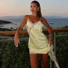Women's 2026 New Irregular Lace Trim Pure Desire Style Dress - Yellow Long - View 4