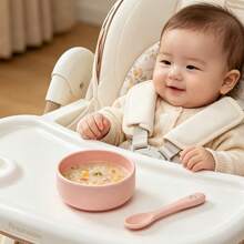 Baby Silicone Feeding Bowl With Spoon Cute Pattern Infant Tableware Yellow Pink Optional Baby Eating Bowl Set - 彩色 - 查看 2