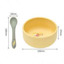 Baby Silicone Feeding Bowl With Spoon Cute Pattern Infant Tableware Yellow Pink Optional Baby Eating Bowl Set - 彩色 - 查看 7