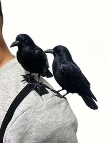 1pc Realistic Crow Decor With Black Feathers And Shoulder Strap, Suitable For Gothic Cosplay, Halloween And Christmas Celebrations (No Battery Required) - View 10