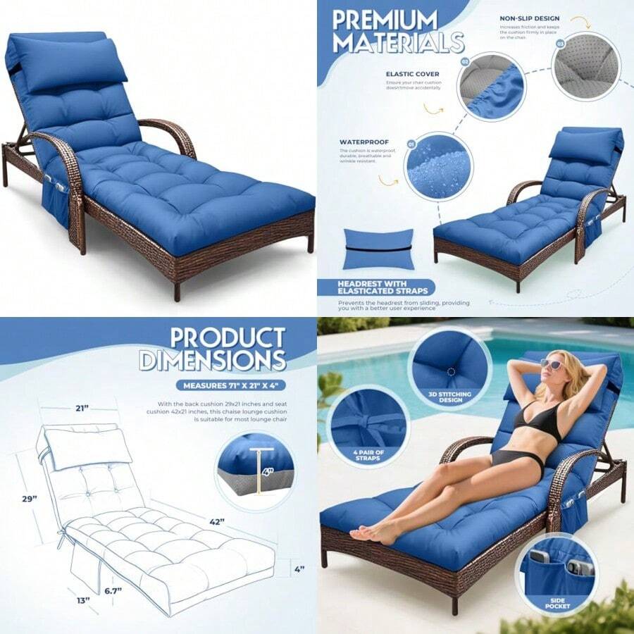 Patio Lounge Chair & Swing Chair - Royal Blue - View 1