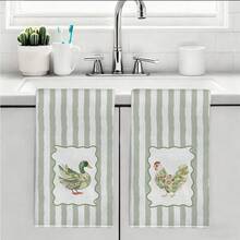 MEMNUN 2 piezas Toallas de cocina estilo granja con estampado de hojas acuarela a rayas, patos & pollos, toallas de platos, toallas de mano, paños de cocina, 15.75*23.62in(40*60cm) paños de limpieza de microfibra suave y modernos, decoración del hogar, decoración de cocina, toallas de mano para cocinar & hornear, accesorios de cocina, lavables a máquina, suministros de limpieza, adecuados para cocina de restaurante, decoración festiva y regalo, todas las estaciones - Multicolor - View 6