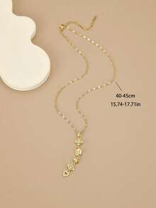 1pc Fashion Cubic Zirconia Butterfly Heart Stainless Steel Women's Necklace, Four-Pointed Star, Eight-Pointed Star, Geometric Patchwork, Daily Versatile Luxury Women's Jewelry, Gold Jewelry, Gold Necklace, Tropical Jewelry, Summer, Mother's Day Gift, Western Jewelry, Teacher's Day Gift, Gift For Women, Beach, Vacation Jewelry, Charm, Gift, Birthday Gift - Yellow Gold - View 4