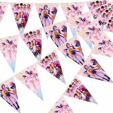 多節慶裝飾 12件/組 D Emon Hunters K-Pop 旗幟三角旗，紫色粉色亞麻質感彩色懸掛橫幅，生日婚禮畢業典禮教室派對用品，嘉年華戶外室內牆面掛飾，K-Pop 愛好者適用 - 彩色 - 查看 2