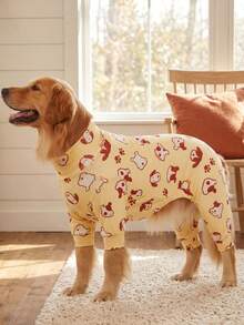 Pijama casual de dibujos animados de 4 patas para perro, para el hogar, primavera/verano, perros medianos y pequeños - Amarillo - Ver 8