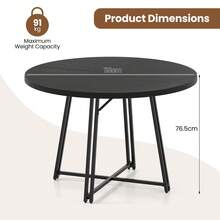 118 Cm Round Kitchen Table 4-6 People Dining Table With 8 Metal Supporting Legs Cross Base Mid Century Modern Diner Table - Black - View 2