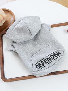 PETCIRCLE 1件寵物衣飾 狗貓衣服 戶外室內穿著 小型犬幼犬 春秋舒適連帽字母運動衫系列 DEFENDER+ 連帽口袋運動衫 - 灰色 - 灰色 - 查看 1