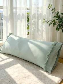 1pc 100% Polyester Solid Color Lace Long Pillowcase, Lightweight And Elegant, Soft As Clouds, Suitable For Bedding And Sofa Decor (Pillow Insert Not Included) - Gray-green - View 6