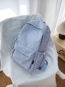 1pc Girls Star Nylon Zipper Closure Exquisite Backpack Student School Bag Suitable For All Seasons Daily Use Without Pendant - A - View 12