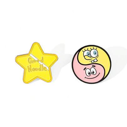 SpongeBob SquarePants SquarePants 1/2 Pcs Comedy Cartoon Brooch Stars Circle Funny Shape Enamel Pin Metal Badge Jewelry Backpack Clothing Accessories