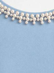 Đầm dài tay cổ ngọc trai thắt eo phong cách vintage thanh lịch Pháp, chân váy dài xếp ly cao cấp màu xanh nhạt, đầm phong cách dịu dàng cho đi làm, phù hợp tiệc, yến tiệc, công sở, hẹn hò, đi lại, trang phục công sở - Màu xanh lam - Xem 4