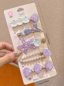 5pcs Pearl Star Shell Fishtail Hair Clips Hair Accessories,Claw Clips - Purple - View 5