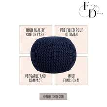 FRELISH DECOR - Puf redondo otomano de algodón tejido a mano reposapiés puf de punto puf de piso para dormitorio sala de estar asiento decorativo 20 x 20 x 14 pulgadas - Azul marino - Ver 5
