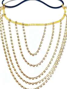 1 pieza Cadena de muslo sexy multicapa con cristales de strass, accesorio de joyería para uso diario, fiesta, discoteca, baile, joyería elástica para la pierna - Perforadora de agua multicapa - Ver 8