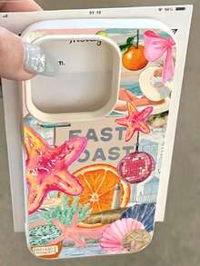 1pc Beach Starfish Fruit Light Ball Pattern Personalized Frosted Full Coverage Shockproof TPU Phone Case Compatible With Apple 17 16 15 14 13 12 11 Pro Max - Multicolor - View 3