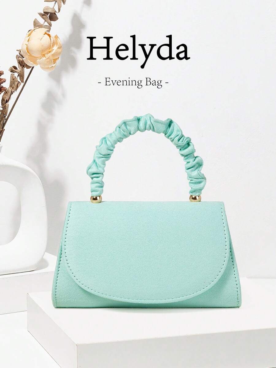 Helyda 1件薄荷綠時尚高端天鵝絨翻蓋晚宴包，迷人優雅女款商務包，適合女性日常使用，手拿包/手提包/單肩包/斜挎包，可用於婚禮/派對/舞會/晚宴及其他聚會