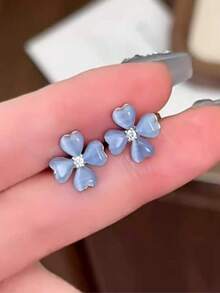 1pc Summer Versatile Transparent High-End Design Fashionable Dreamy Floral Earrings - Baby Blue - View 3