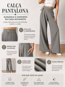 Tailored Wide Leg Trousers - Light Grey - View 4