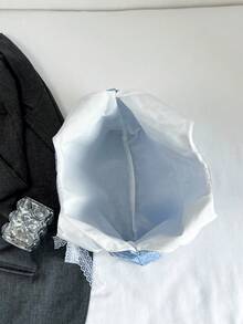 韓系清新蕾絲花朵帆布包 女款新款大容量肩背托特包 通勤腋下包 - 藍色 - 查看 7