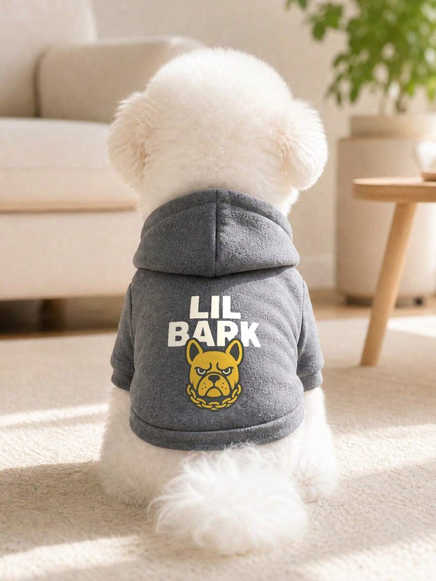 PETCIRCLE 1件寵物服飾 狗貓衣服 戶外室內穿著 小狗幼犬 春秋舒適套頭連帽衫 附帽印花運動衫系列 素色運動衫 - 煙灰色 + 熱轉印印花嘻哈狗 - 灰色 - 查看 1