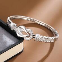 1pc Line Wrapped Knot Design Cubic Zirconia Inlaid Women Bracelet, Casual Gift - Multicolor - View 5