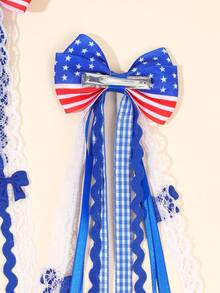 2pcs July 4th Independence Day Bow Hair Clips, White Blue Red American Flag Theme Hair Accessories, Star Stripe Plaid Hairpins, Cute Holiday Gift Party Summer Hair Accessories For Girls - Multicolor - View 5