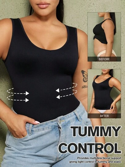 1 Peça Top Modelador Sem Costura Plus Size para Mulheres, Emagrecedor & Levantador PAUKEE
