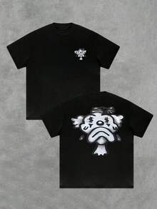 Sad Clown Double-Sided Digitally Printed 220g T-Shirt Streetwear 1 Piece Men's Casual Short Sleeve 100% Cotton T-Shirt Black Graphic T-Shirt - Black - View 1