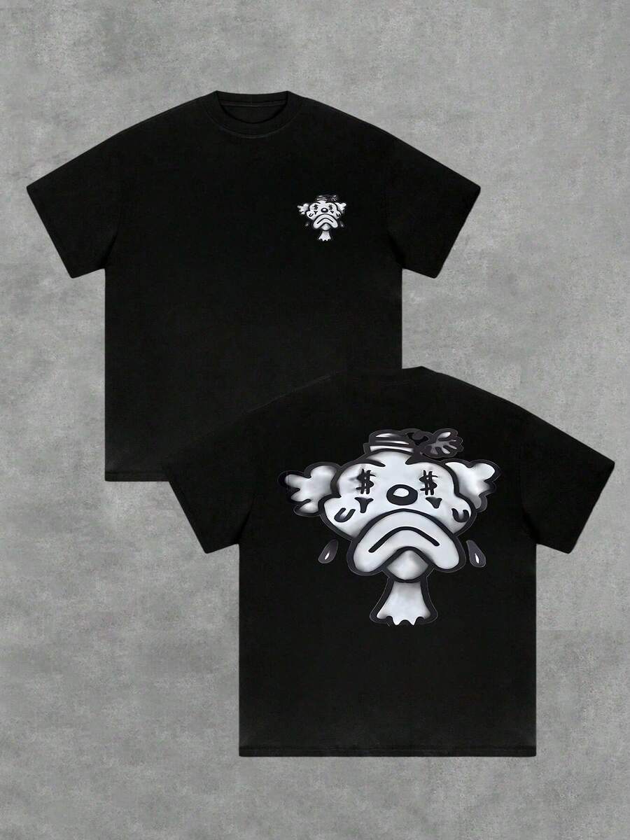 Sad Clown Double-Sided Digitally Printed 220g T-Shirt Streetwear 1 Piece Men's Casual Short Sleeve 100% Cotton T-Shirt Black Graphic T-Shirt - Black - View 1