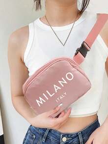 Bolso bandolera mini con estampado italiano de Milán, correa de hombro ajustable, bolso de cintura con estampado italiano, bolso de cintura pequeño de nailon, bolso de almacenamiento impermeable para deportes y fitness, bolso bandolera multifuncional para el pecho, bolso de cintura pequeño, adecuado para deportes, correr, viajar, senderismo - Multicolor - Ver 3