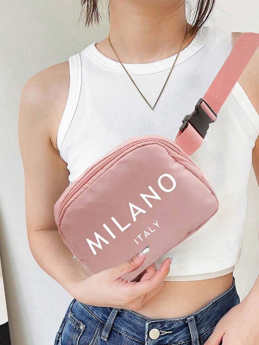 One Milan 義大利圖案迷你斜背包,可調節肩帶,義大利印花腰包,尼龍小腰包,運動健身防水收納包,多功能斜挎胸包,小腰包,適合運動、跑步、旅行、健行 - 彩色 - 查看 1