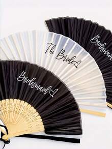 1pc Folding Bamboo Handheld Silk Fan With Elegant Letter Print, Suitable For Wedding Guests, Brides, Parties, Balls, Birthday Parties, Church, Summer Parties, Reception Gift Bag Fillers, Souvenirs, Photo Props, Table Decor, Party Favors, Adult Women, Bridesmaids, Ceremonies, Outdoor Gatherings, Dance Props, Performance Gifts - Multicolor - View 12