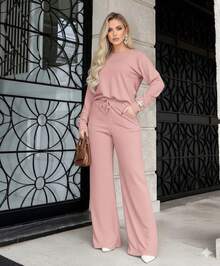 Women's Winter Set With Wide-Leg Pants - Rusty Rose - View 1
