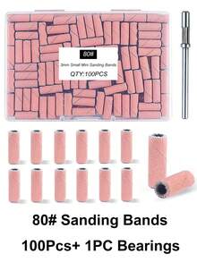 50/100/200Pcs/Box With 1PC Mini Mandrel Nail Art 3mm Mini Grinding Sand Ring Bands(80# 120# 180# 240#)Electric Grinding Machine Nail Grinding Head Manicure Accessories Tools Dead Skin Remover - Pink - View 11