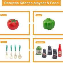 Juego de cocina para niños, juego de cortar alimentos para niños, alimentos de juego simbólico frutas y verduras educativas, ollas y sartenes de tamaño realista, verde y rosa adecuado para niños y niñas para jugar, incluye cocinar, saltear, cortar verduras y otros utensilios de cocina - Multicolor - Ver 5
