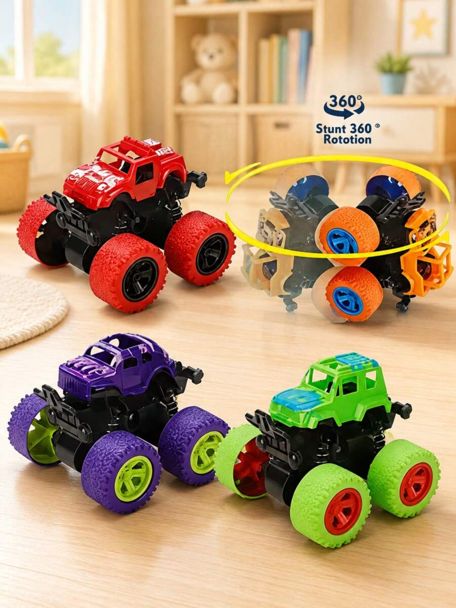 1件 360°旋轉慣性越野玩具車 - 超耐用塑料材質,4WD 彈簧避震,特技設計,手動控制,鮮豔色彩 - 男孩完美的聖誕生日禮物 - 彩色 - 查看 1