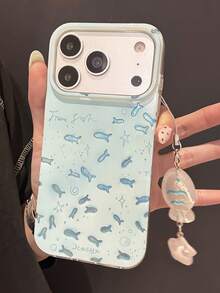 時尚藍色小魚吊飾手機殼，適用於 iPhone 17ProMax 17Pro 17 16 15 14 13 12 Pro Max 11 雷射防震背蓋 - 小魚群 - 查看 3