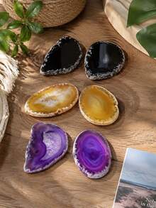 QYDCX 6 Pieces Polished Agate Slices, Non-Drilled Agate Geode Pendants In Various Sizes And Colors, Asymmetric Geode Stones For Home Room Decor, DIY Jewelry & Table Decorations - Multicolor - View 3
