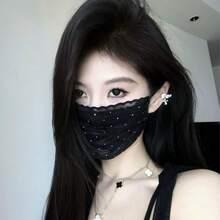 Elegant Rhinestone Lace Mesh Sun Hat Face Mask, Breathable UV Protection Face Cover, Fashion Design, Suitable For Women - Multicolor - View 1