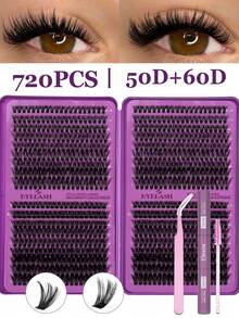 Set Kotak Hadiah Bulu Mata Palsu D Curl 2560pcs/640pcs, Kit Ekstensi Bulu Mata DIY, Lembut & Nyaman, Termasuk Lem, Perekat, Penghapus, Pinset, Bulu Mata Cluster Alami Ringan Gaya Silang untuk Penggunaan Pribadi - Purple - View 11