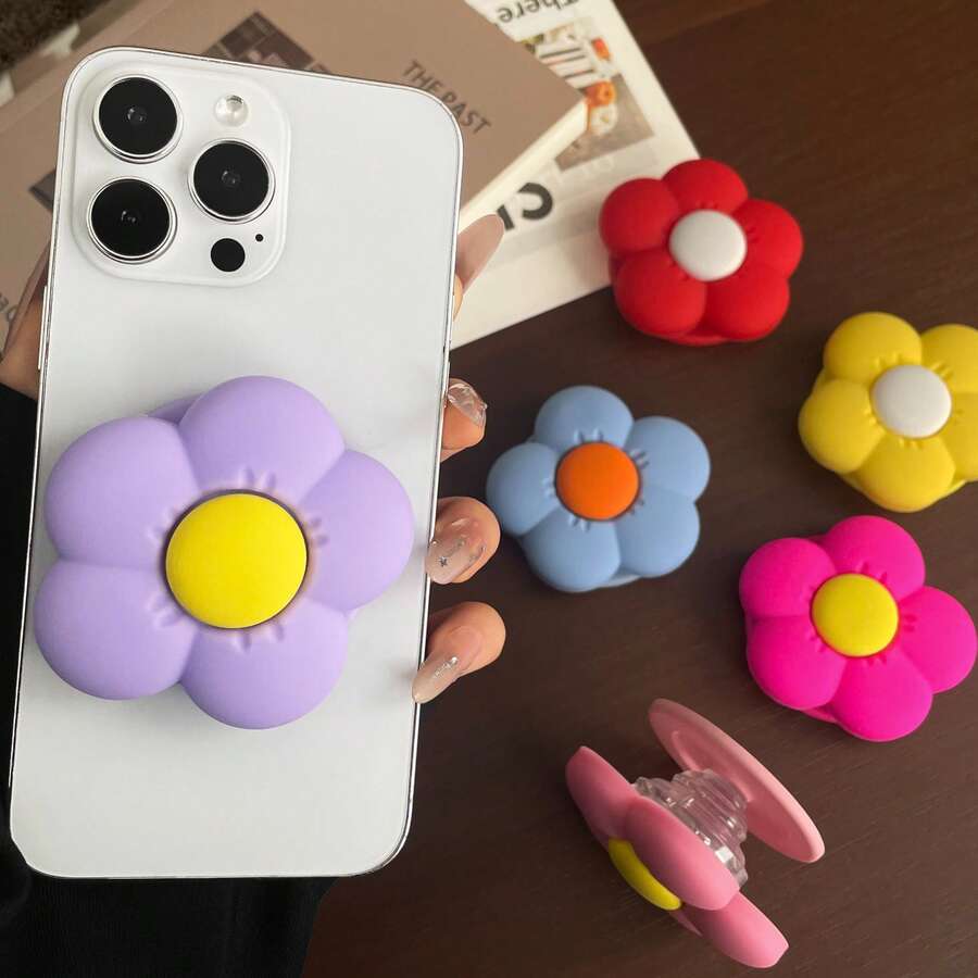 1組卡通Ins風3D矽膠韓式花朵Magsafe磁吸手機支架,伸縮可折疊便攜式桌面強吸附,相容磁吸手機殼,送給朋友與家人的禮物,桌面追劇支架,便攜式 - 彩色 - 查看 1