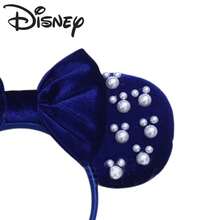 Băng đô Minnie Mouse phong cách Disney màu xanh hoàng gia đính ngọc trai, vòng cài tóc thanh lịch, phụ kiện chụp ảnh công viên giải trí - Xem 6