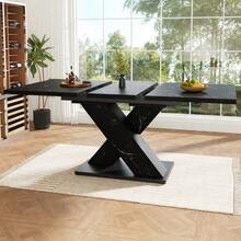Mesa de comedor telescópica (119-158,5 x 80 cm), mesa extensible, mesa de cocina, se extiende de 119 a 158,5 cm gracias a extensiones internas, para cocina y salón, mesa de comedor color madera con tablero curvado - Negro - Ver 2