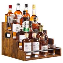 Luminpool 4-Tier Display Rack For Spices, Coffee Syrups, Wine & Whiskey Bottles, Rustic Storage For Kitchen, Bar & Pantry - Brown - View 1