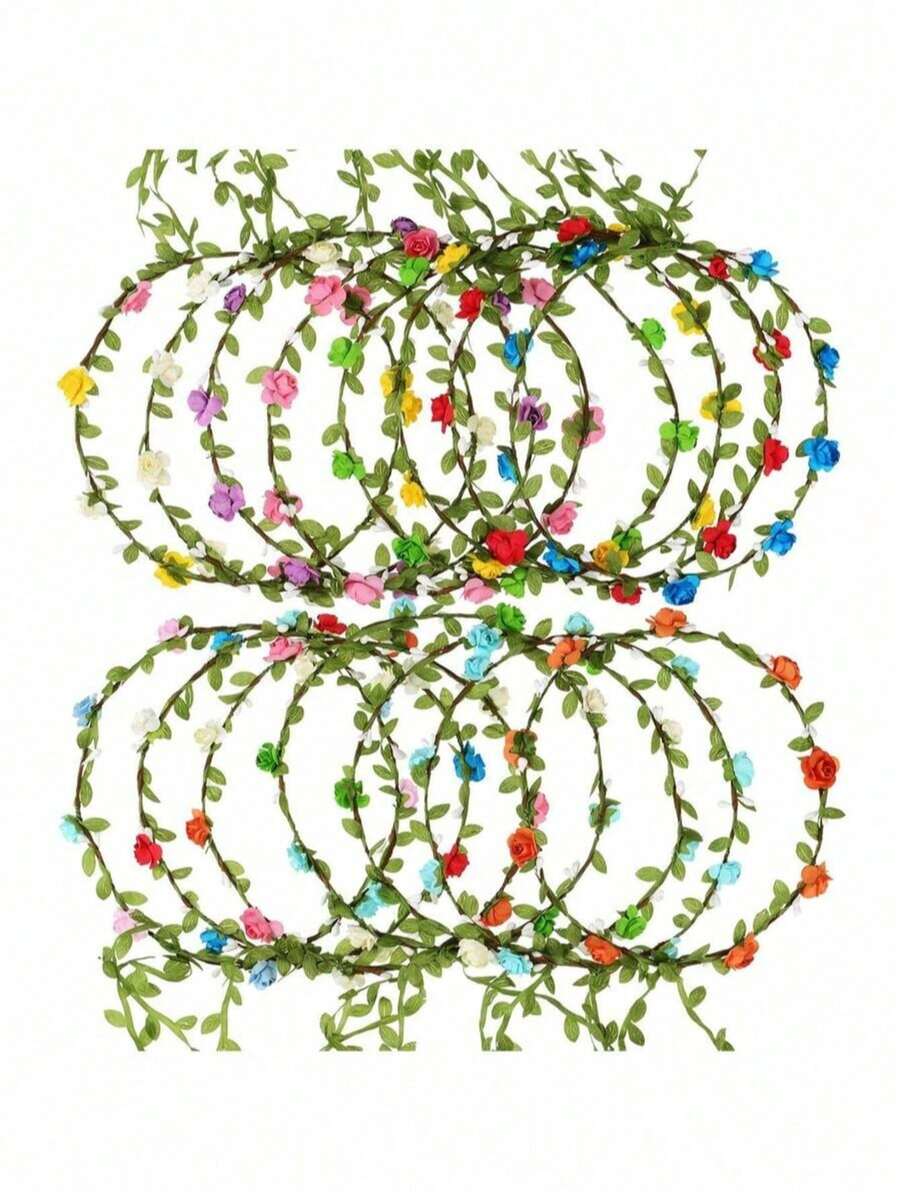 5/10 piezas Diademas de corona floral multicolor, tocados de flores multicolor, adecuados para bodas, festivales, días festivos, fiestas de hadas, ideales para decoración de bodas, tocados de novia & dama de honor, coronas de decoración de eventos y fiestas